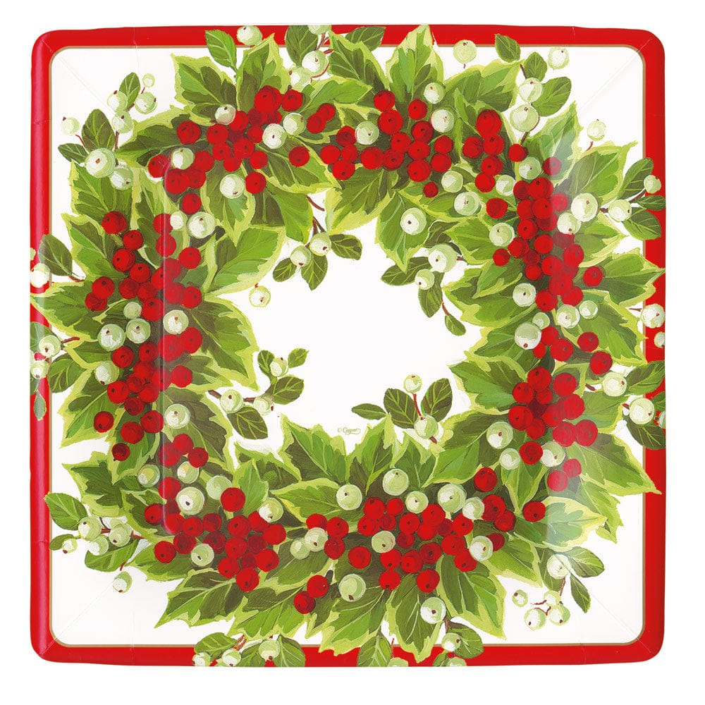 Holly And Berry Wreath - Dinner Plates Square  Caspari   