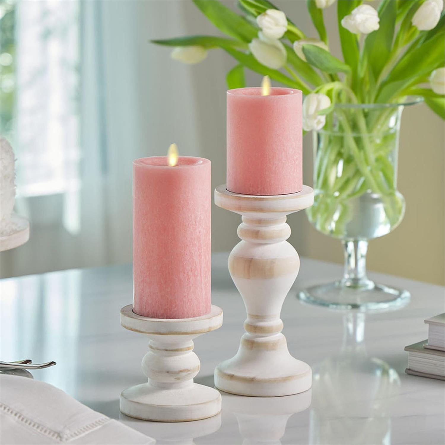 Rose Pink Seasglass Luminara Indoor Pilar Candle  K&K   