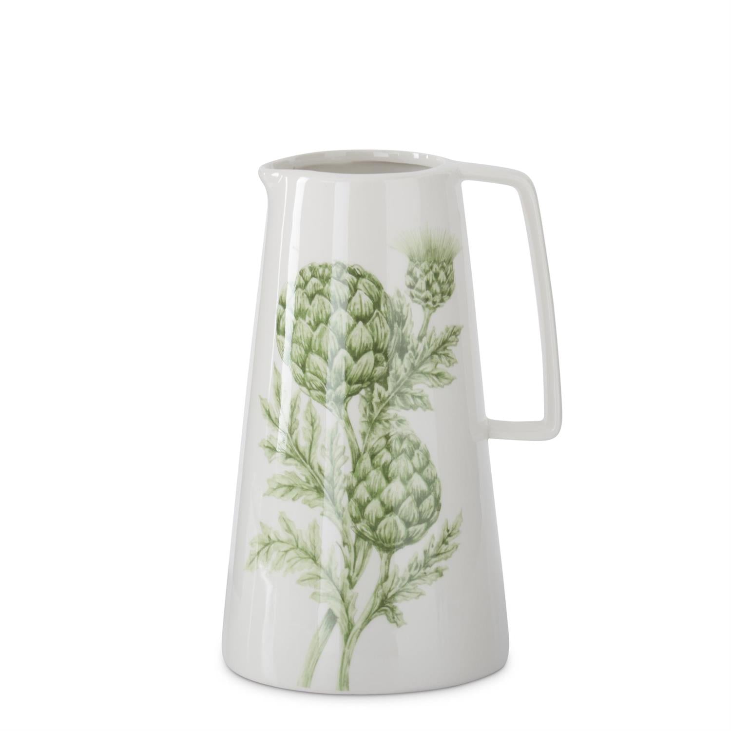 White Dolomite Pitcher w/Green Artichokes  K&K   