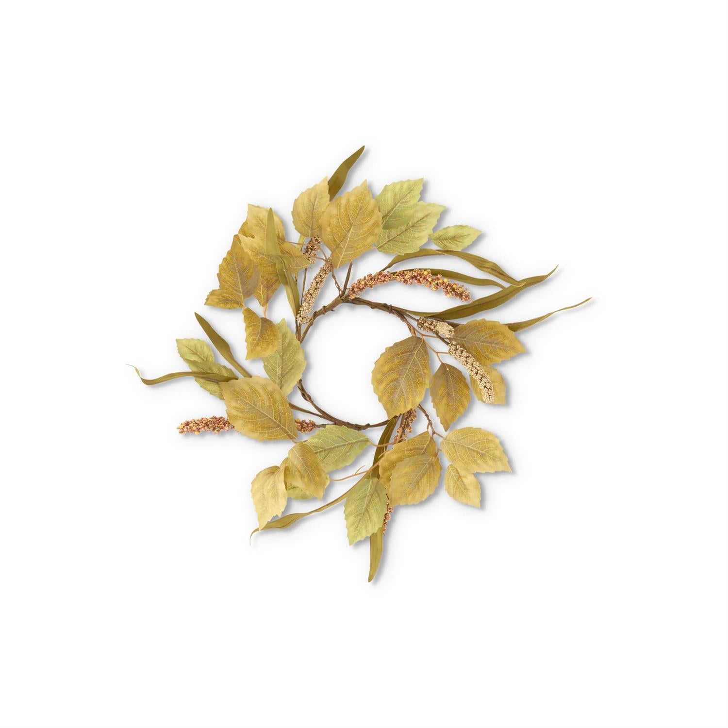 Green Birch Leaves Candle Ring w/Eva  K&K   