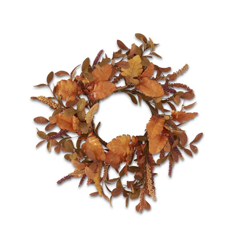 Rust & Brown Eva & Silk Leaves Candle Ring 19”  K&K   