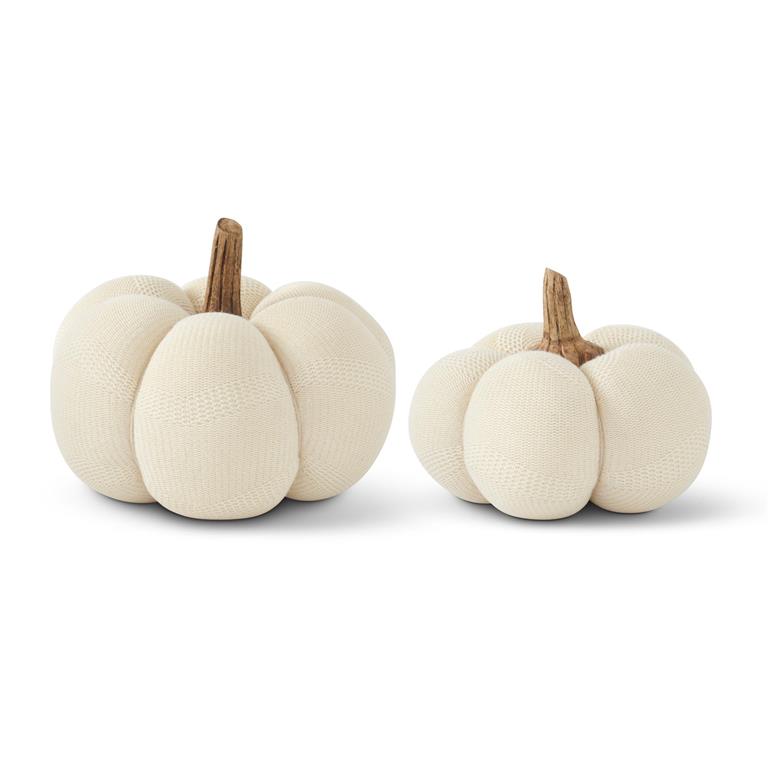 Cream Knit Pumpkins w/Wood Stem  K&K   