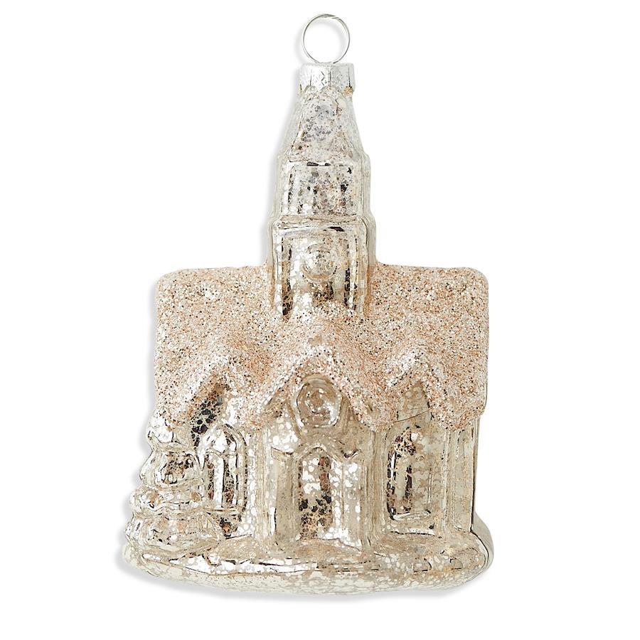 Silver Mercury Glass Church Ornament  K&K   