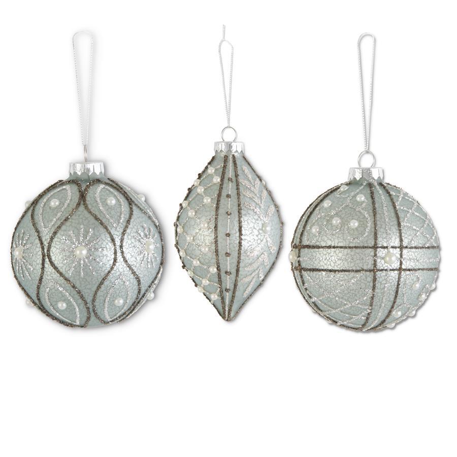 Glittered Light Blue Mercury Glass Ornament  K&K   