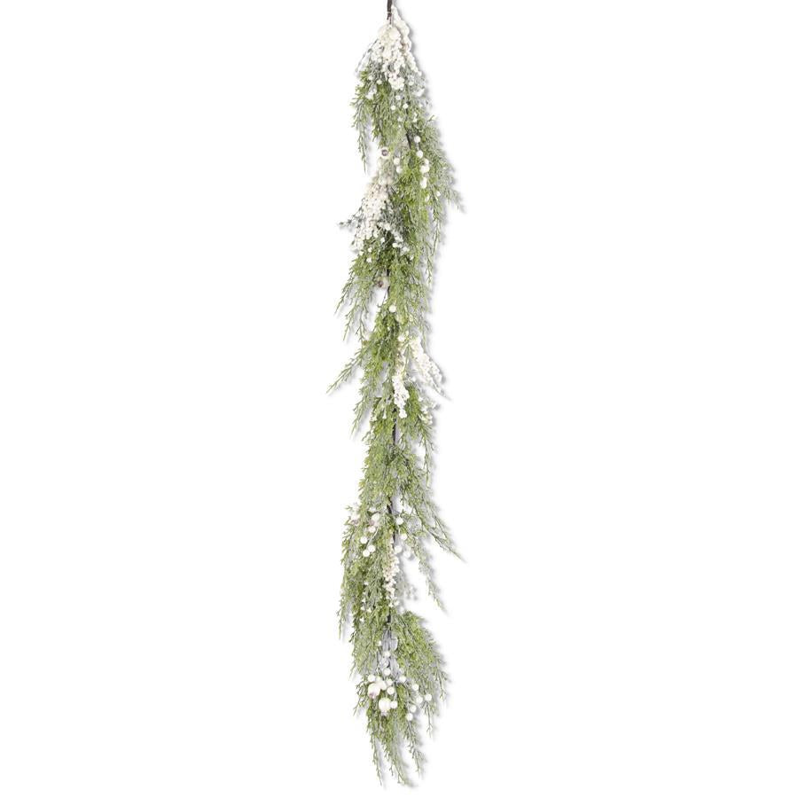 Snowy Cypress Pine Garland w/Pearls  K&K   