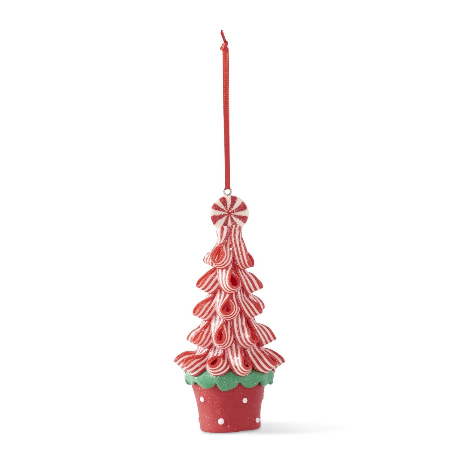 Ribbon Candy Tree Ornament  K&K Red Pot  