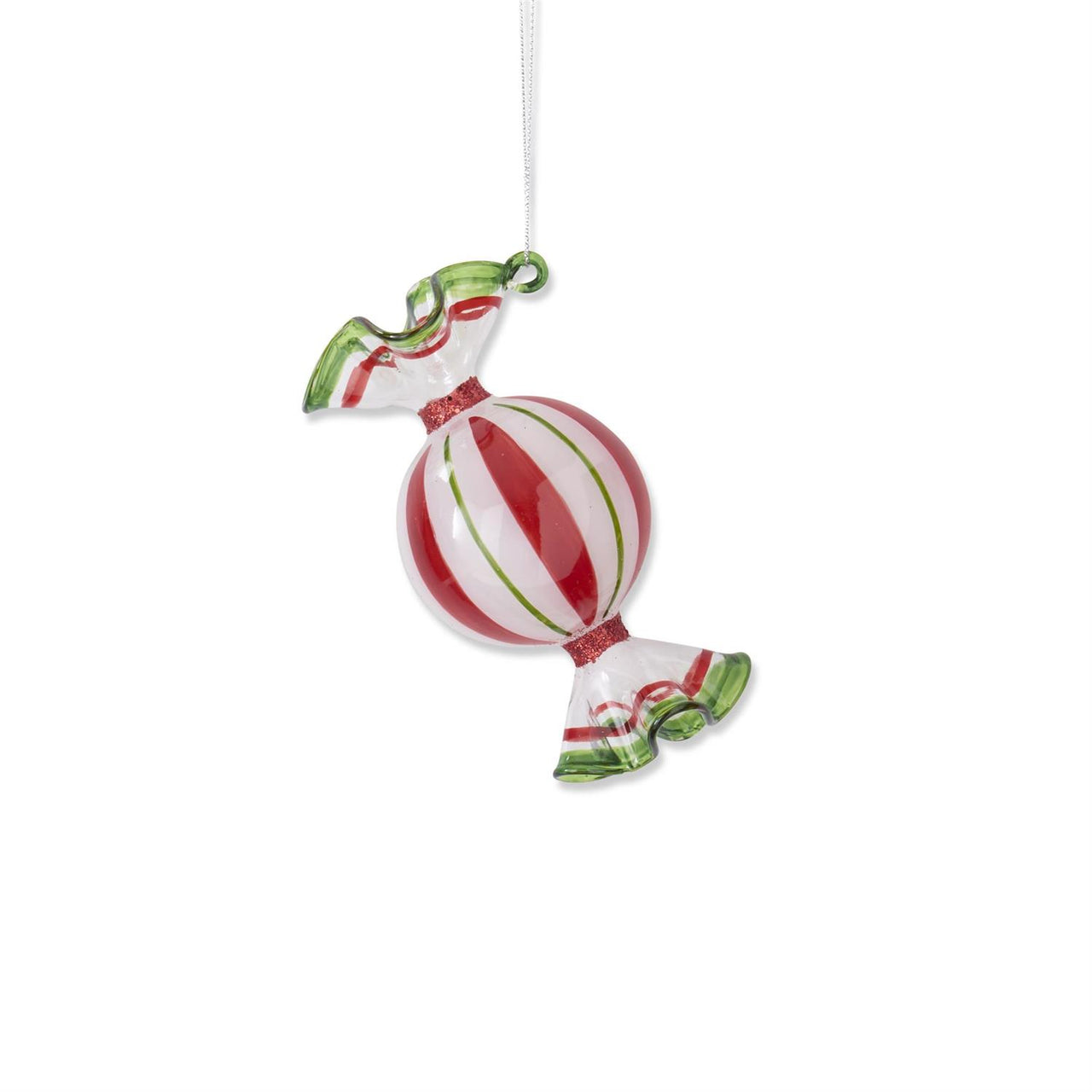 Red & Green Glass Candy Ornament  K&K Round  