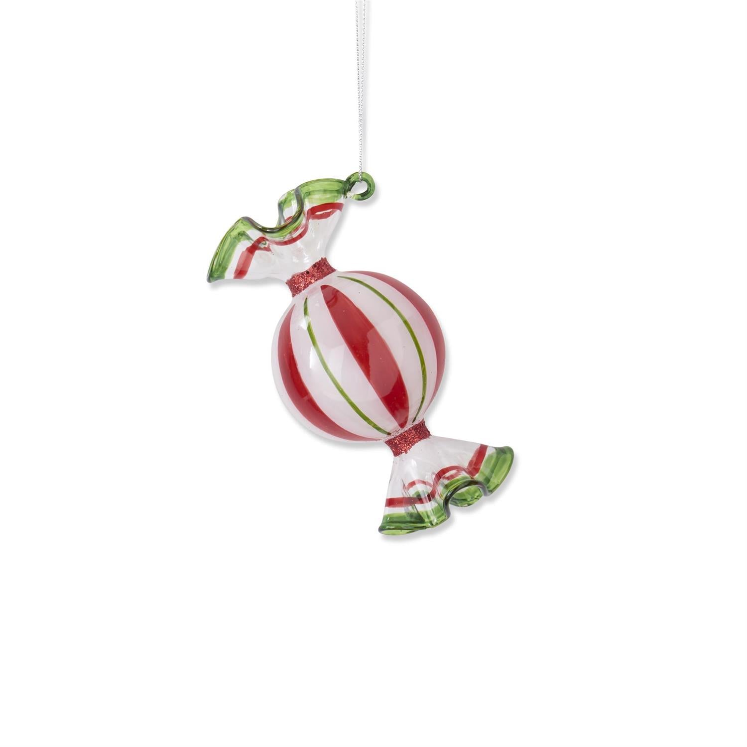 Red & Green Glass Candy Ornament  K&K Round  