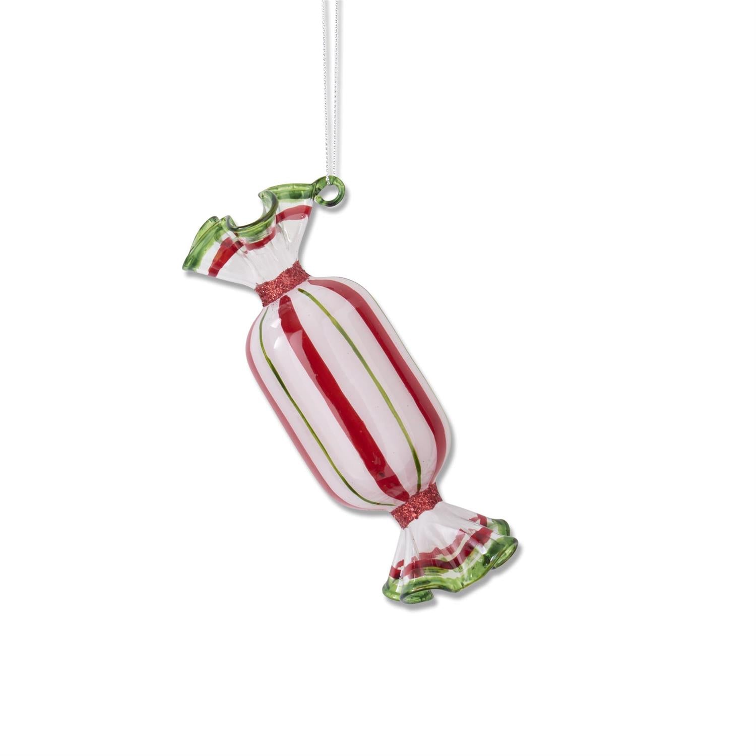 Red & Green Glass Candy Ornament  K&K Log  