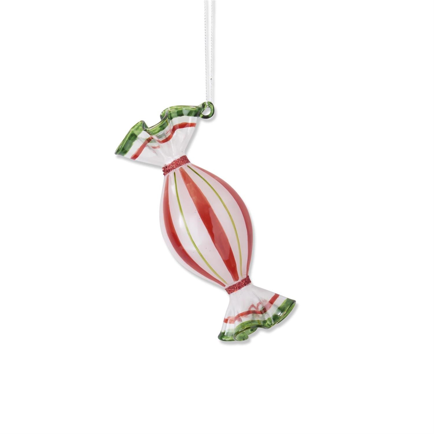 Red & Green Glass Candy Ornament  K&K Oval  