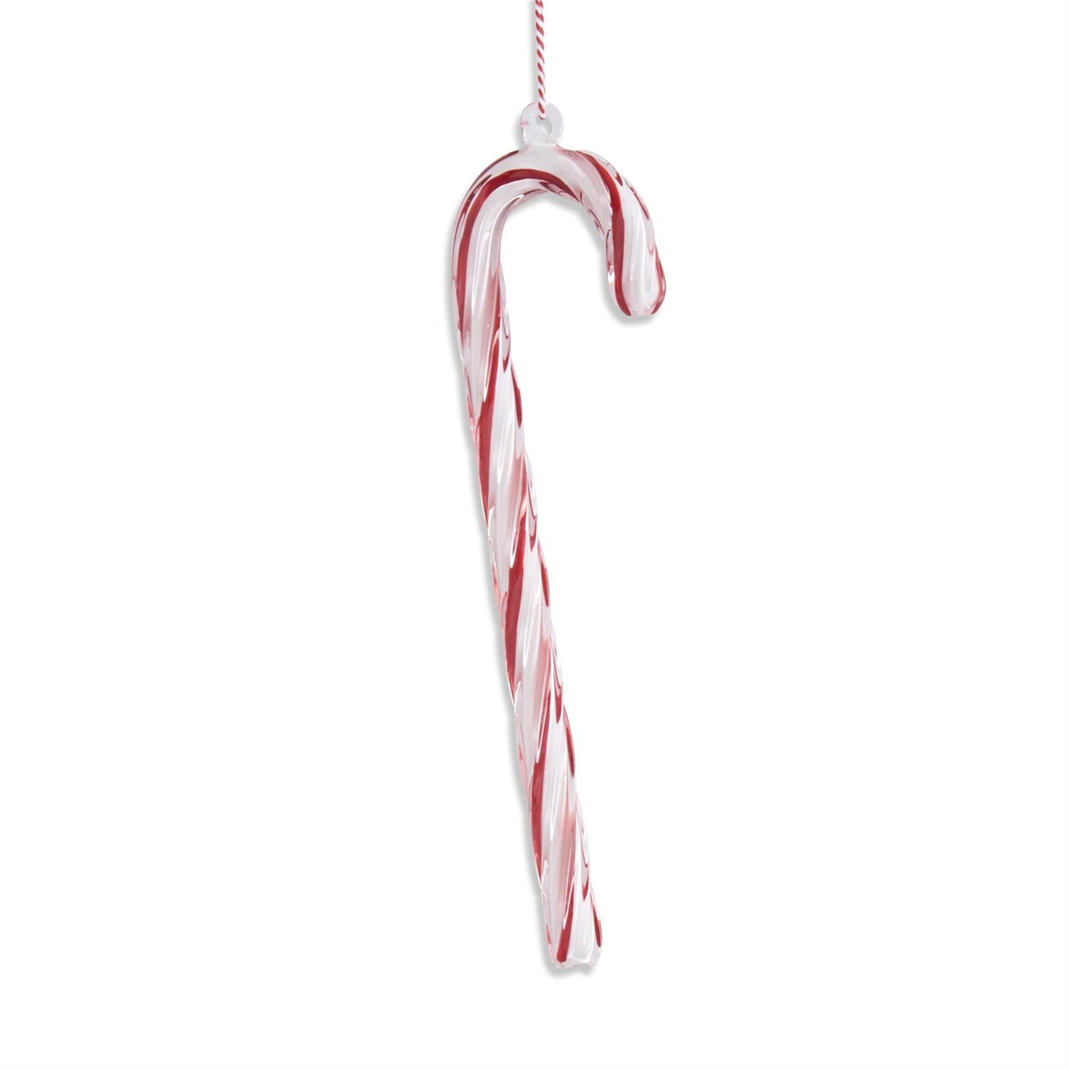 Blown Glass Candy Cane Ornament  K&K Red  