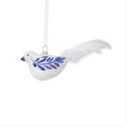 White & Blue Glass Bird Ornament w/ Feather Tails  K&K B.  