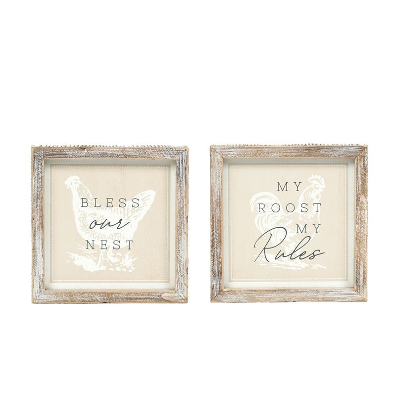 Reversible Wood Framed Sign (Bless Our Nest/My Roost My Rules) White/Grey/Tan Adams Everyday Adams & Co.   