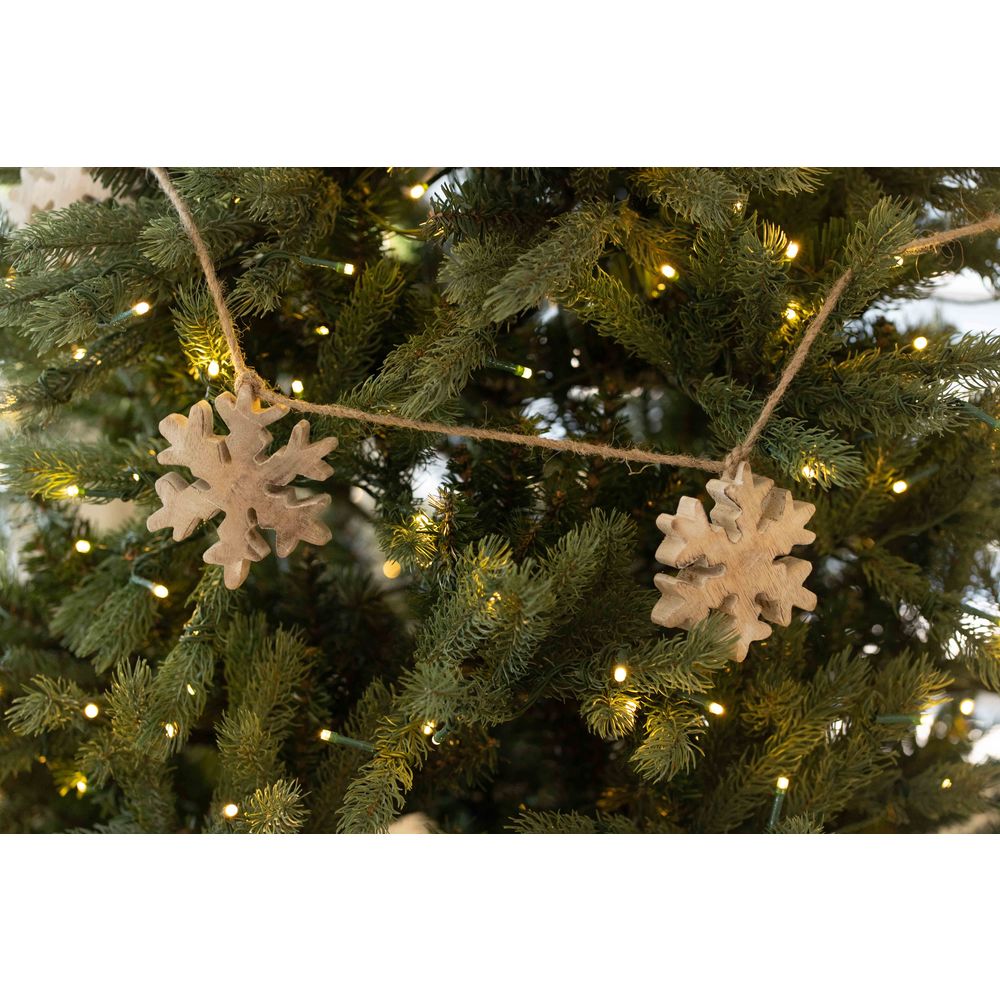 Mango Wood Garland (Snowflakes) Ntrl/Wh Adams Christmas Adams & Co.   