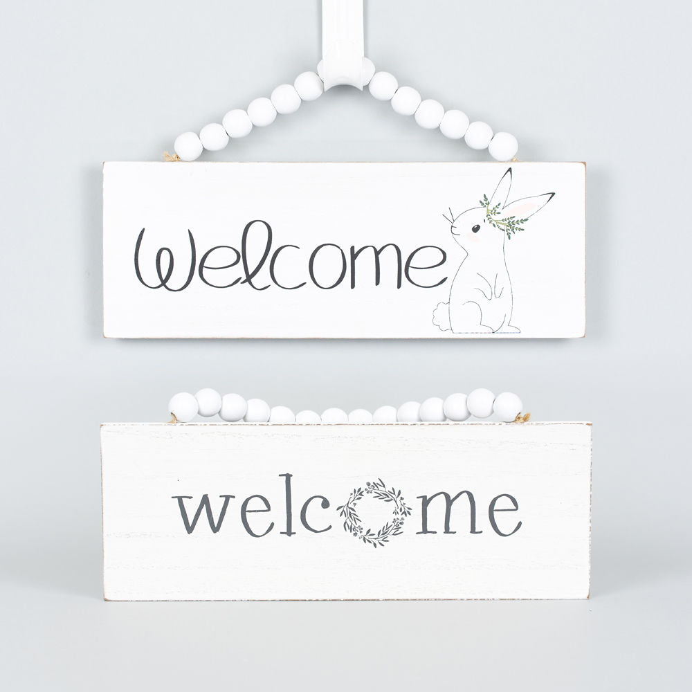 Reversible Hanging Wood Sign w/ Beads (Welcome) +  Badams   