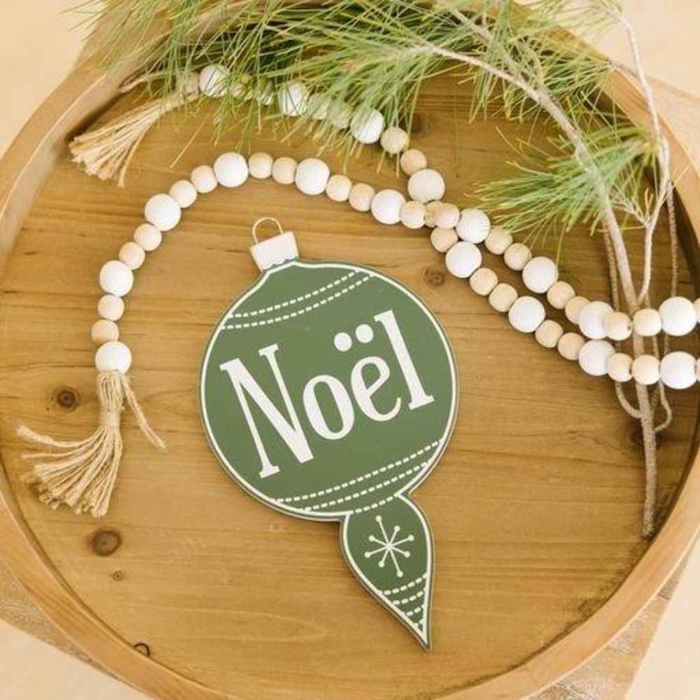 Wood Ornament (Noel) White/Green Adams Christmas Adams & Co.   