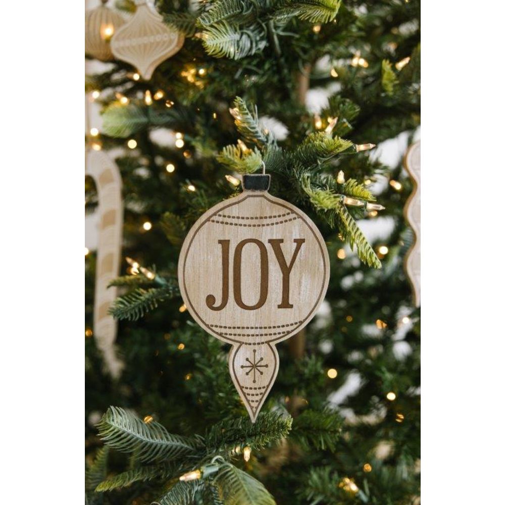 Wood Ornament (Joy) Natural/White/Black Adams Christmas Adams & Co.   