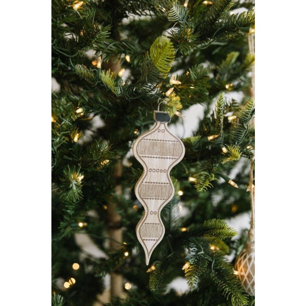 Wood Ornament (Teardrop) Natural/White/Black Adams Christmas Adams & Co.   