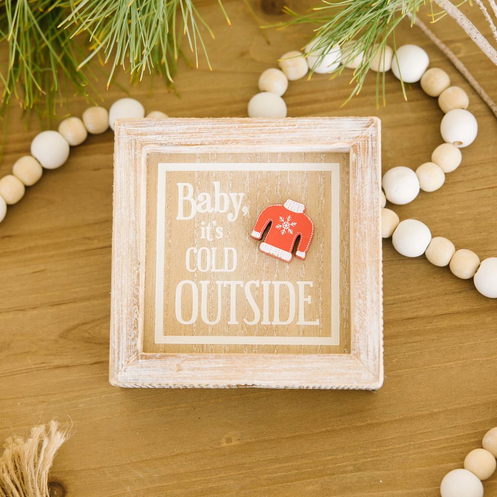 Reversible Wood Framed Sign (Baby/Sweater) Natural/White/Red Adams Christmas Adams & Co.   