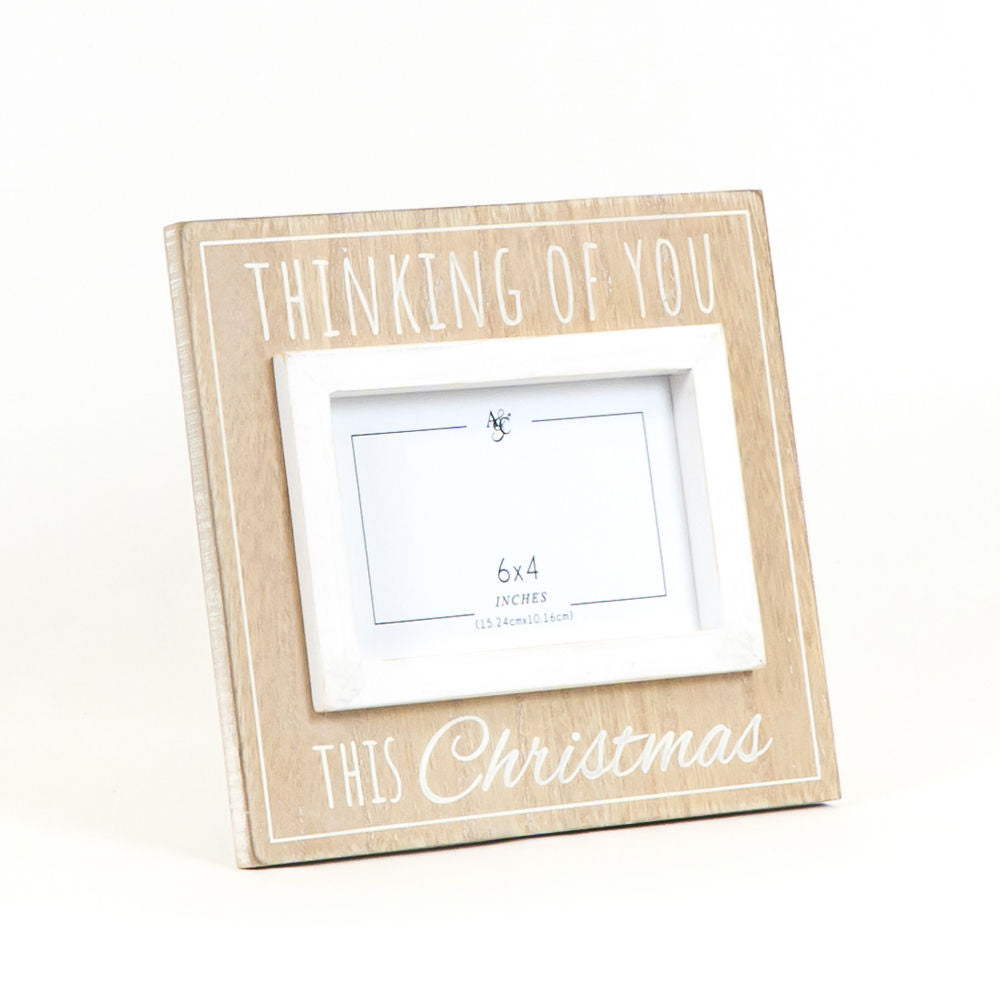 Wood Photo Frame (Thinking You) Natural/White Adams Christmas Adams & Co.   