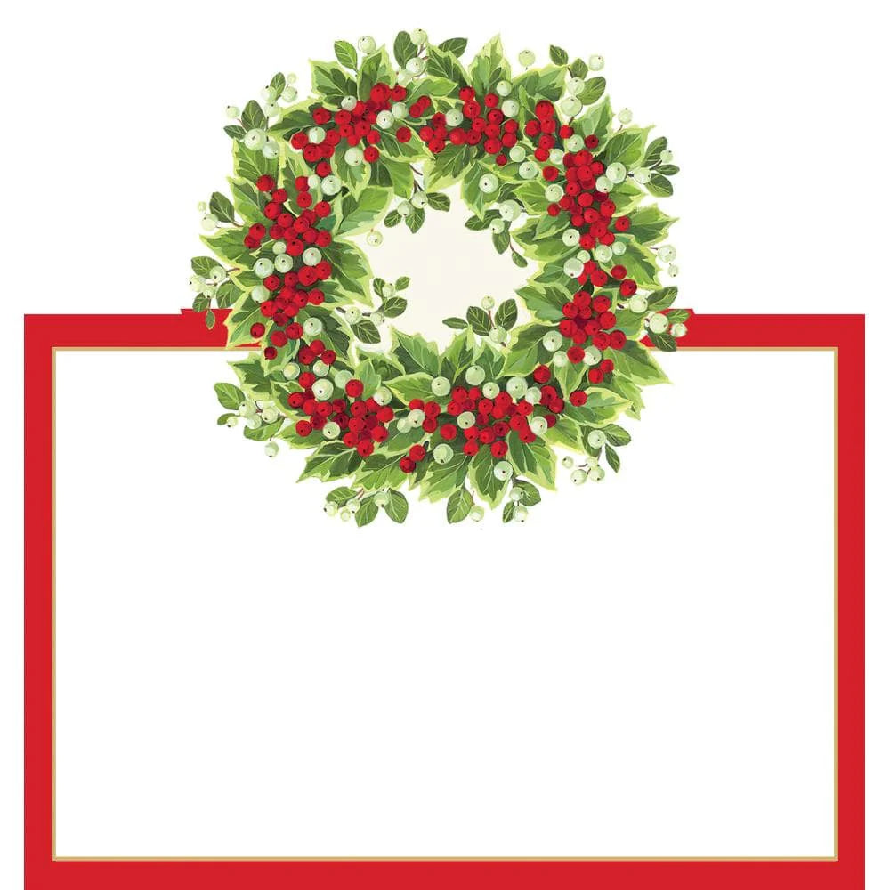 Holly And Berry Wreath Foil - Place Cards  Caspari   