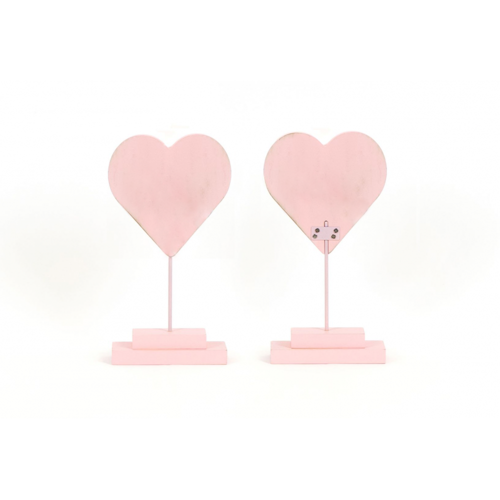 Wood Cutout On Stand (Heart) Pink/White +  Badams   