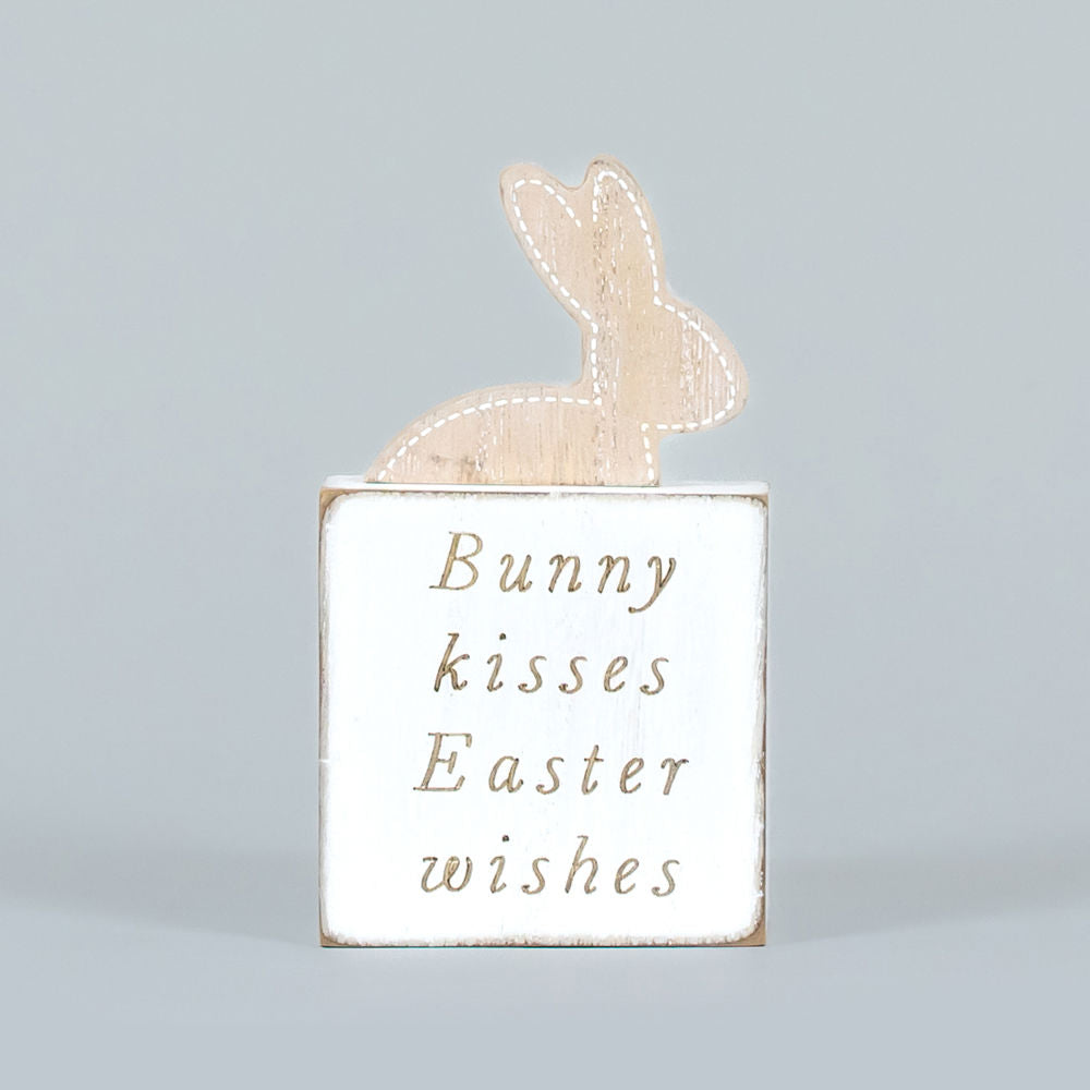 Reversible Wooden Block (Bunny Kisses/Bunny Loves) White/Natural Adams Easter/Spring Adams & Co.   