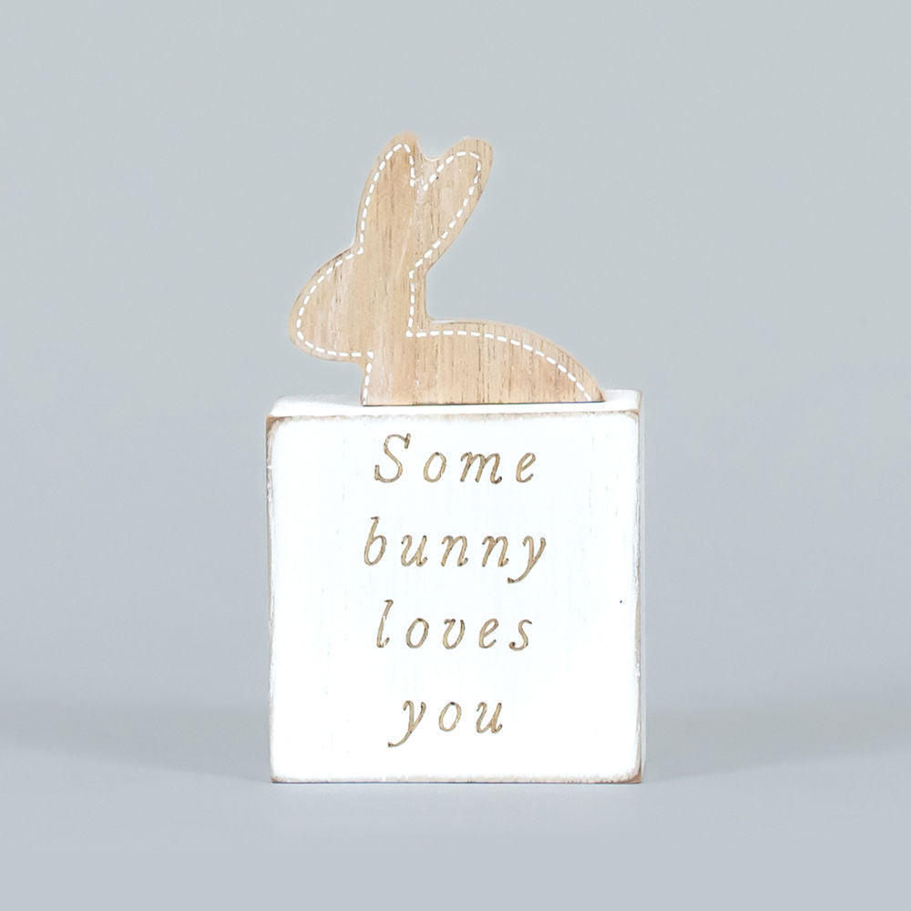 Reversible Wooden Block (Bunny Kisses/Bunny Loves) White/Natural Adams Easter/Spring Adams & Co.   