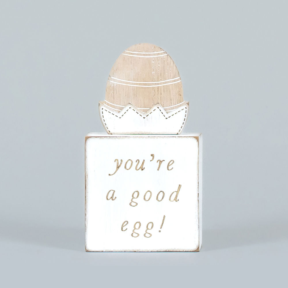 Reversible Wooden Block (Favorite Peep/Good Egg) White/Natural Adams Easter/Spring Adams & Co.   