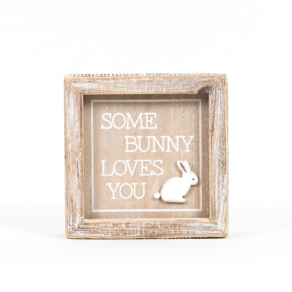 Reversible Wood Framed Sign (BUNNY/LOVES) Natural, White Adams Easter/Spring Adams & Co.   