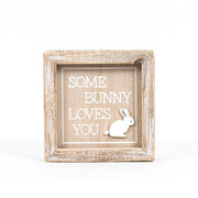 Reversible Wood Framed Sign (BUNNY/LOVES) Natural, White Adams Easter/Spring Adams & Co.   