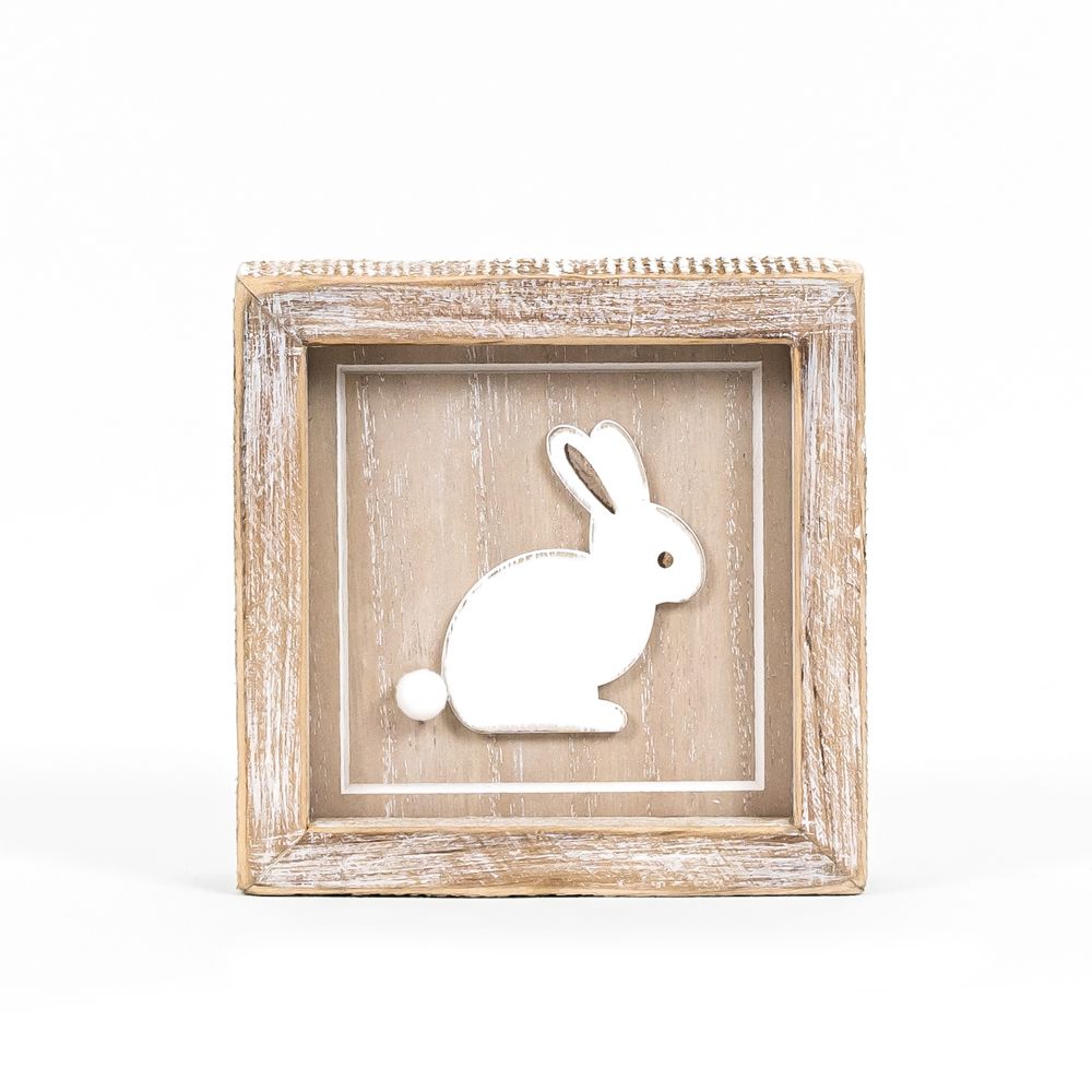 Reversible Wood Framed Sign (BUNNY/LOVES) Natural, White Adams Easter/Spring Adams & Co.   