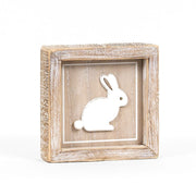 Reversible Wood Framed Sign (BUNNY/LOVES) Natural, White +  Badams   