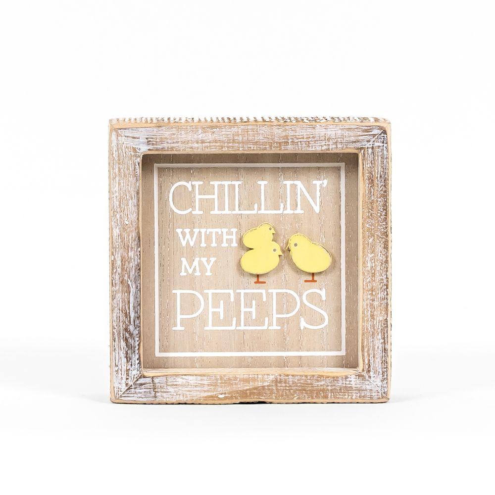 Reversible Wood Framed Sign (CHICK/PEEPS) Natural, White, Yellow +  Badams   