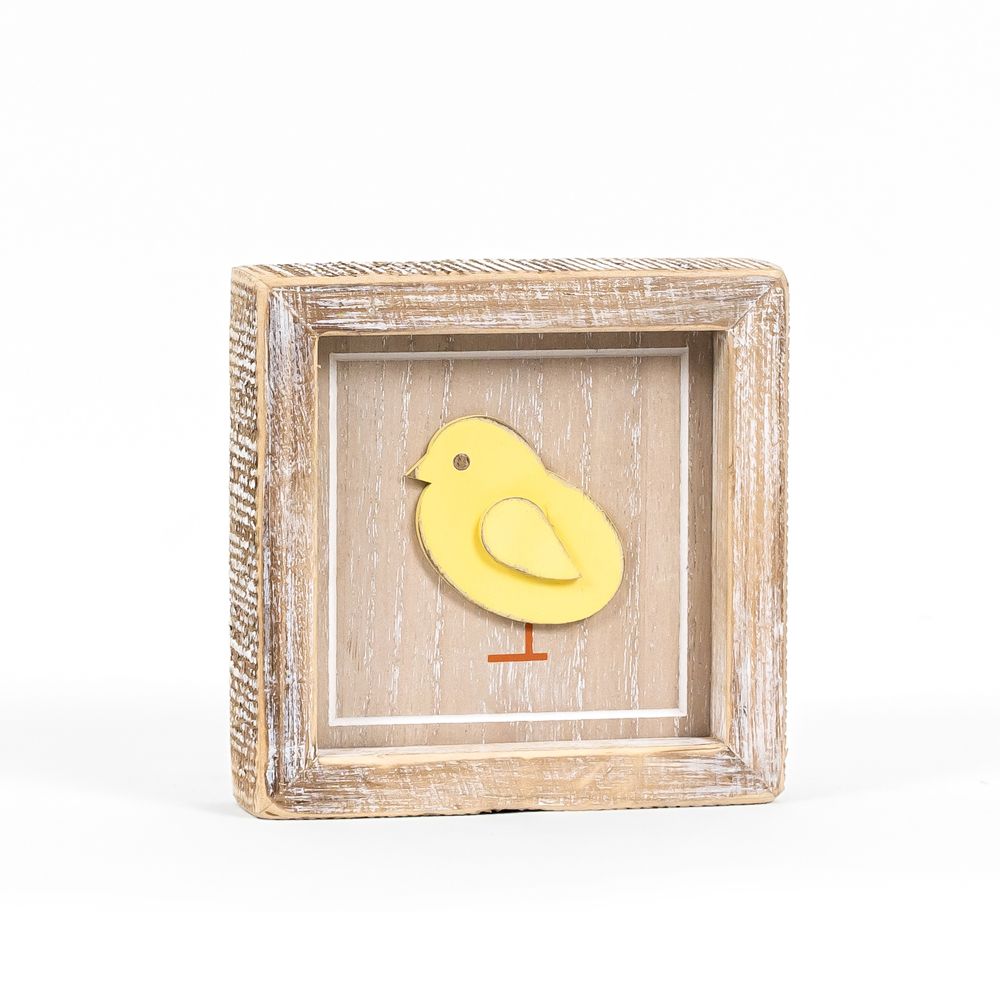 Reversible Wood Framed Sign (CHICK/PEEPS) Natural, White, Yellow +  Badams   