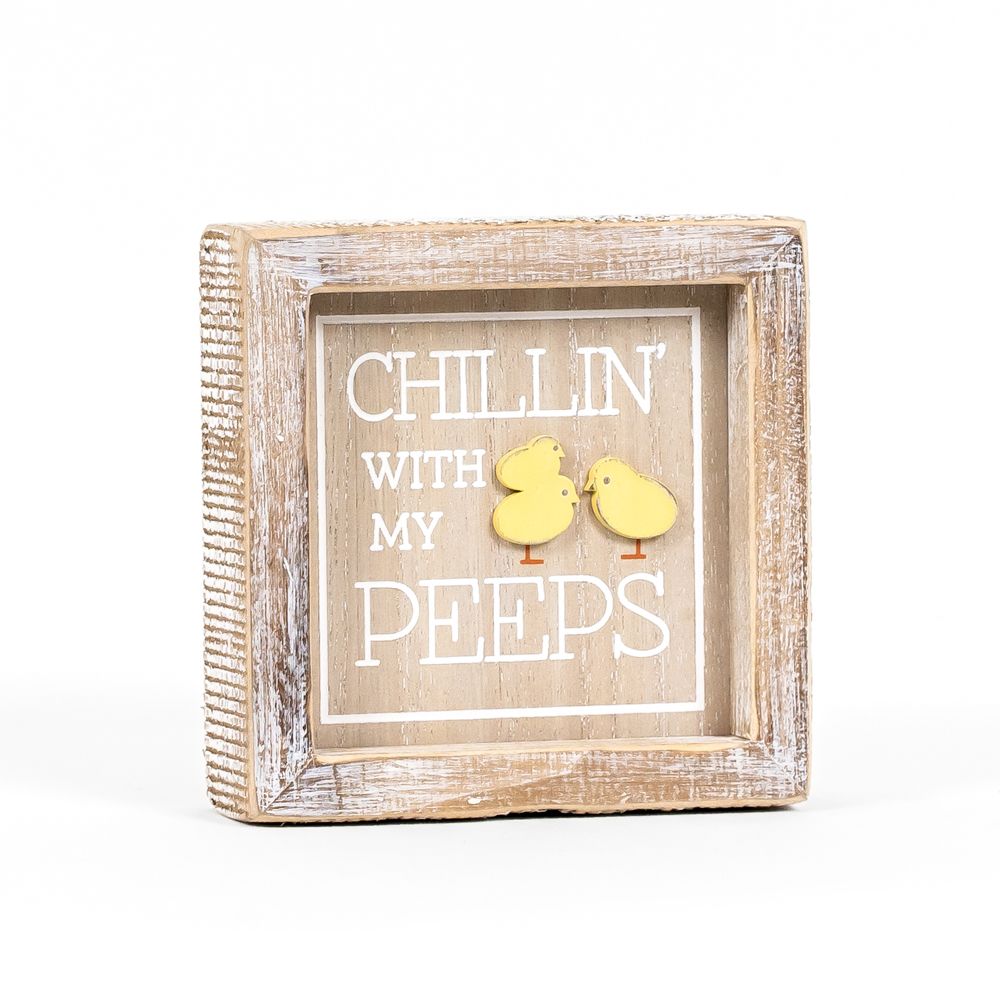 Reversible Wood Framed Sign (CHICK/PEEPS) Natural, White, Yellow Adams Easter/Spring Adams & Co.   