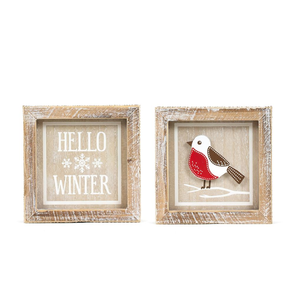 Reversible Wood Frame Sign (Bird/Hello) Adams Christmas Adams & Co.   