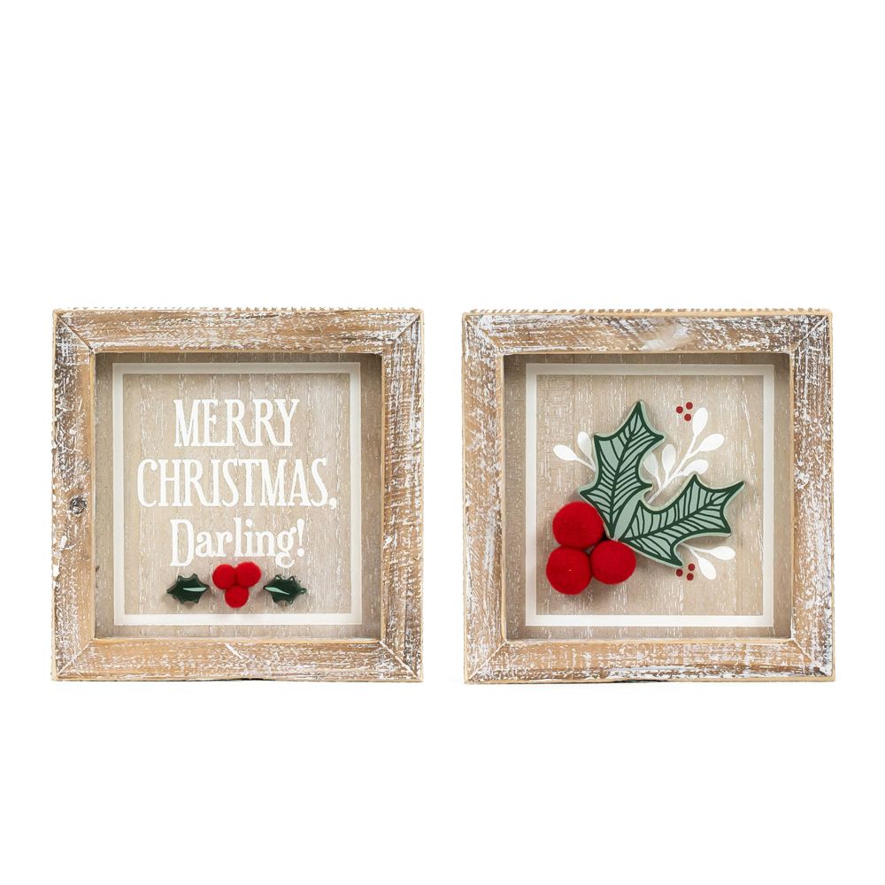 Reversible Wood Frame Sign (Holly/Merry) Adams Christmas Adams & Co.   