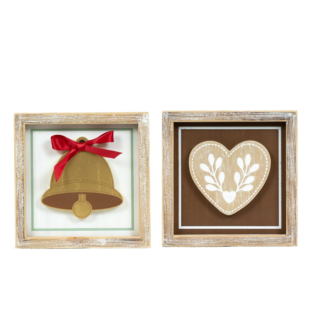 Reversible Wood Frame Sign (Bell/Heart) Adams Christmas Adams & Co.   