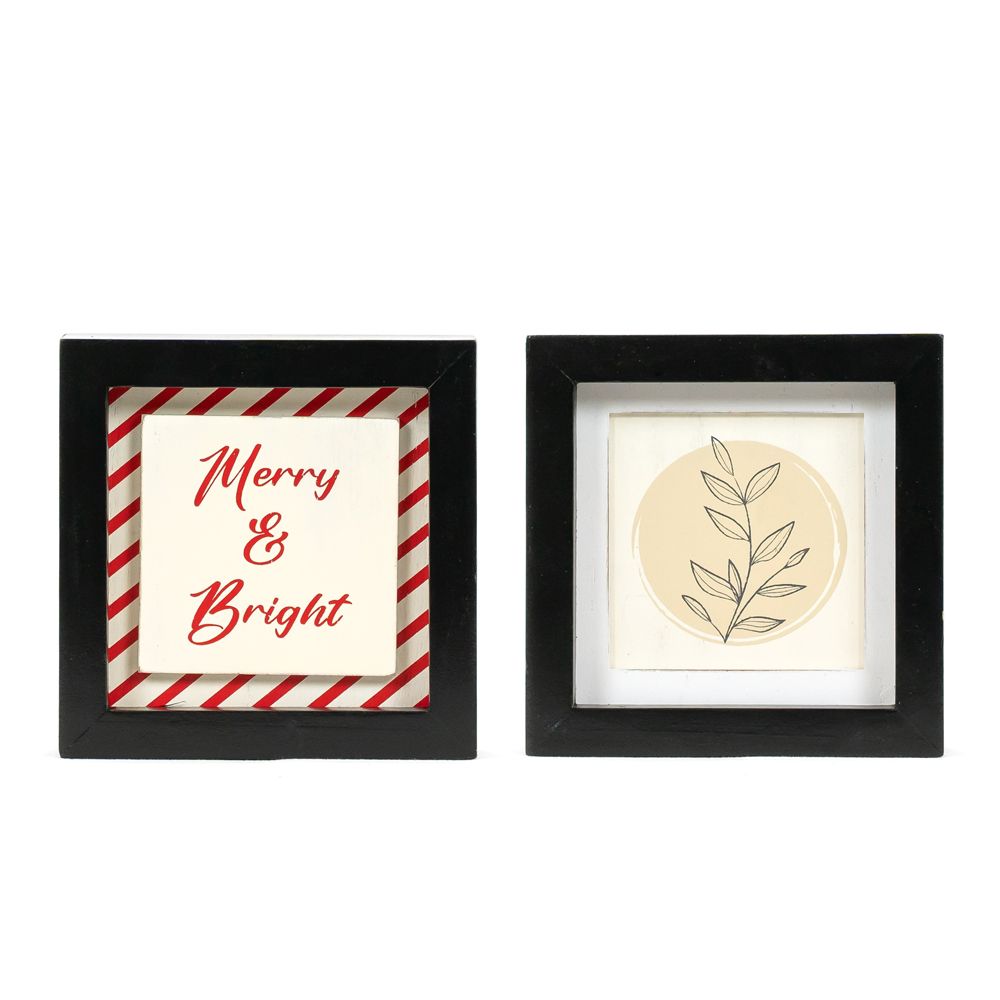 Reversible Wood Frame Sign (Merry/Plant) Adams Christmas Adams & Co.   