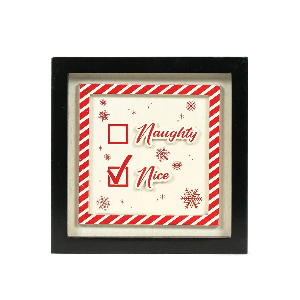 Reversible Wood Frame Sign (Naughty/Rainbow) Adams Christmas Adams & Co.   