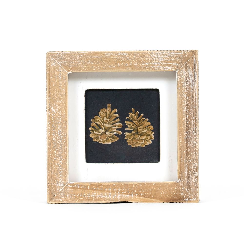 Reversible Wood Frame Sign (Pinecones/Leaf) Adams Fall/Thanksgiving Adams & Co.   