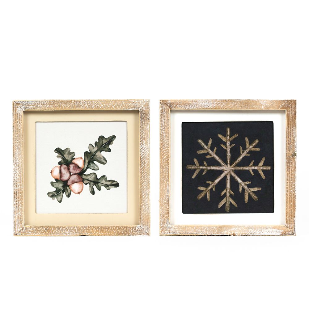 Reversible Wood Frame Sign (Snowflake/Acorn) Adams Fall/Thanksgiving Adams & Co.   