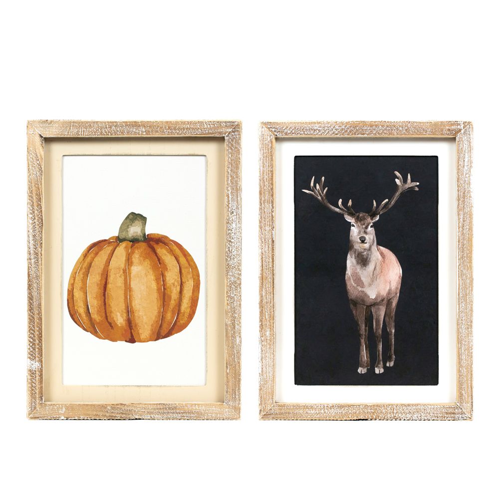 Reversible Wood Frame Sign (Reindeer/Pumpkin) Adams Fall/Thanksgiving Adams & Co.   