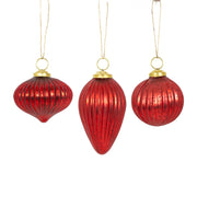 Glass Ornaments S/3, Red Adams Christmas Adams & Co.   