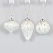 Glass Ornaments S/3, White Adams Christmas Adams & Co.   