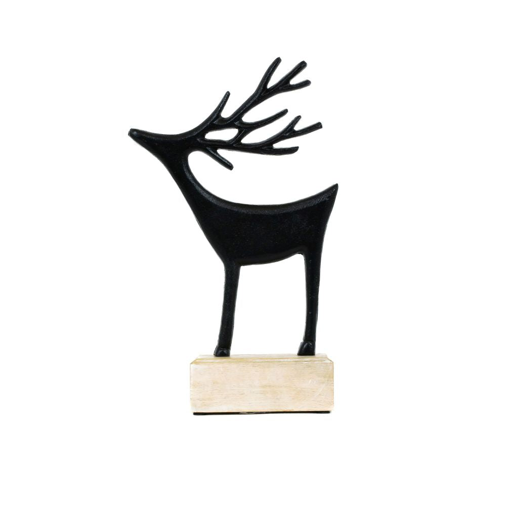 Aluminum/Mango Cutout On Stand (Reindeer) Black/Natural Adams Christmas Adams & Co.   