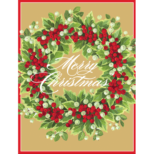 Holly And Berry Wreath - Boxed Holiday Cards  Caspari   