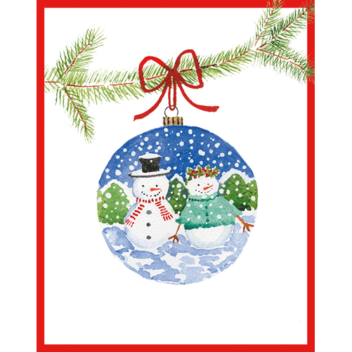 Painted Snowman Ornament - Boxed Holiday Cards  Caspari   