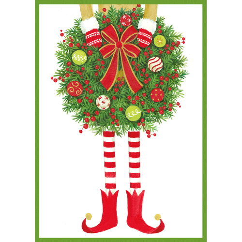 Elf Holding Wreath - Boxed Holiday Cards  Caspari   